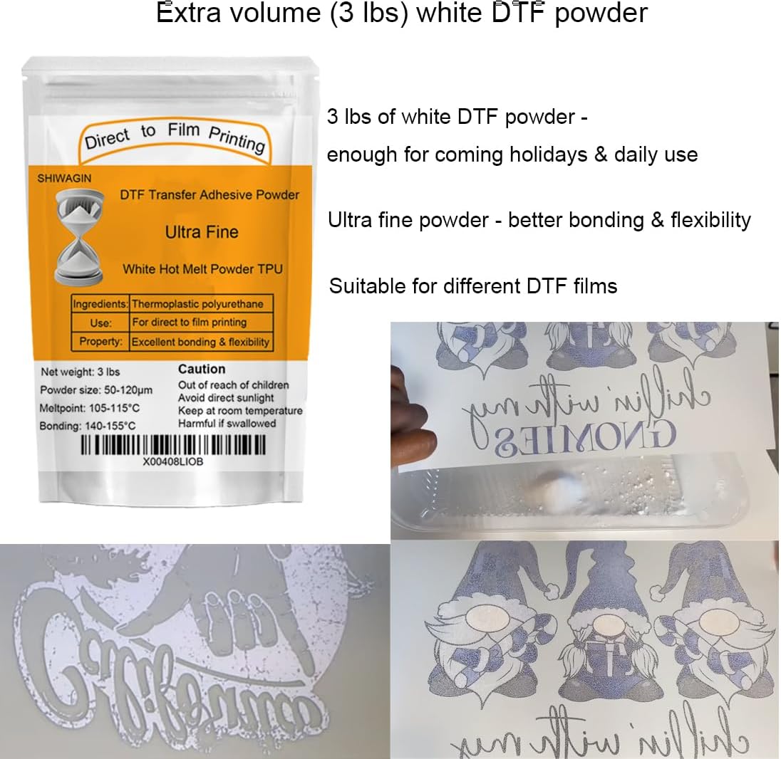 Extra Volume 3 lbs Ultra Fine DTF Powder - DTF Transfer Sublimation Powder - Sublimation Powder for Heat Transfer - White Hot Melt Adhesive Powder
